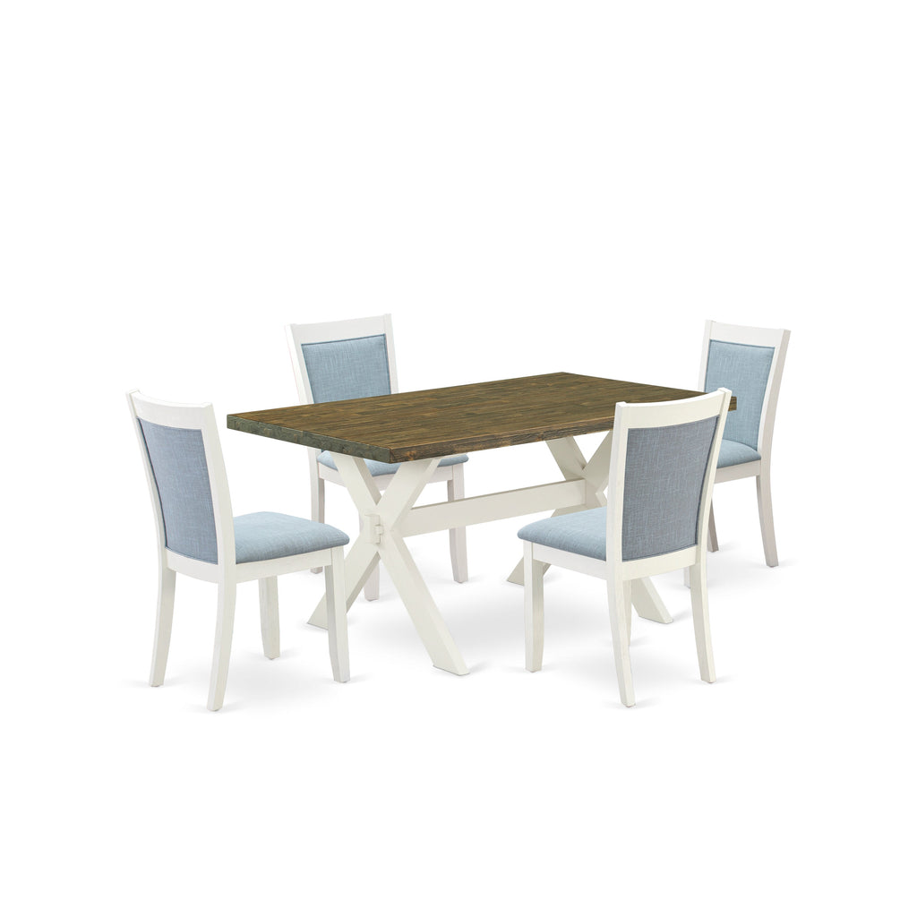 East West Furniture X076MZ015-5 5 Piece Kitchen Table Set for 4 Includes a Rectangle Dining Table with X-Legs and 4 Baby Blue Linen Fabric Parson Dining Chairs, 36x60 Inch, Multi-Color