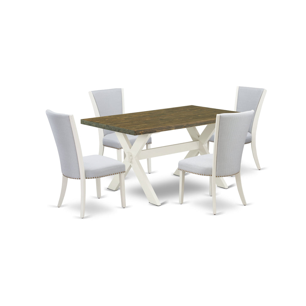 East West Furniture X076VE005-5 5 Piece Dining Room Table Set Includes a Rectangle Dining Table with X-Legs and 4 Grey Linen Fabric Upholstered Parson Chairs