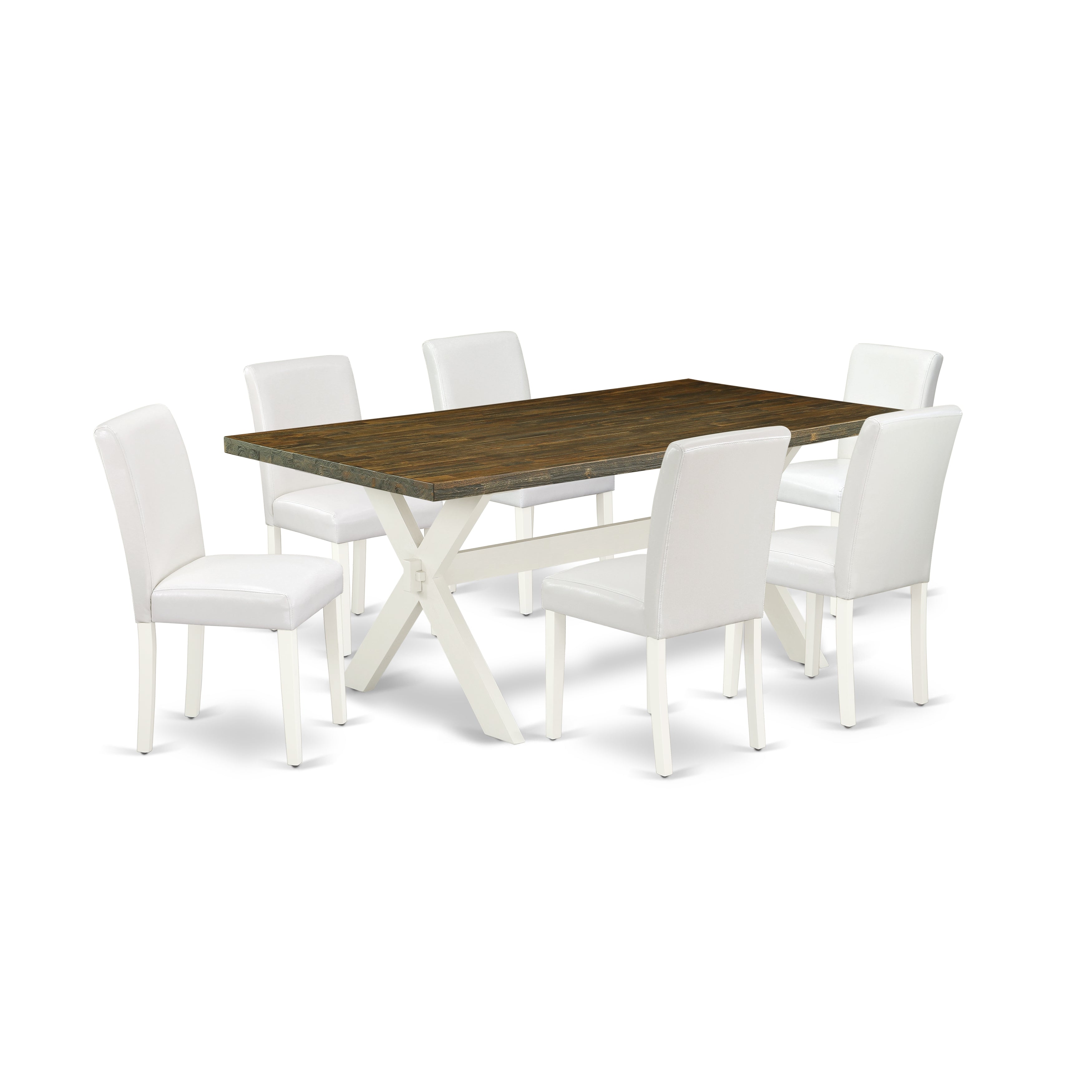 East West Furniture X077AB264-7 7-Piece Dinette Set with Dining Table - 6 PU faux Leather dining room chairs (linen white Finish)
