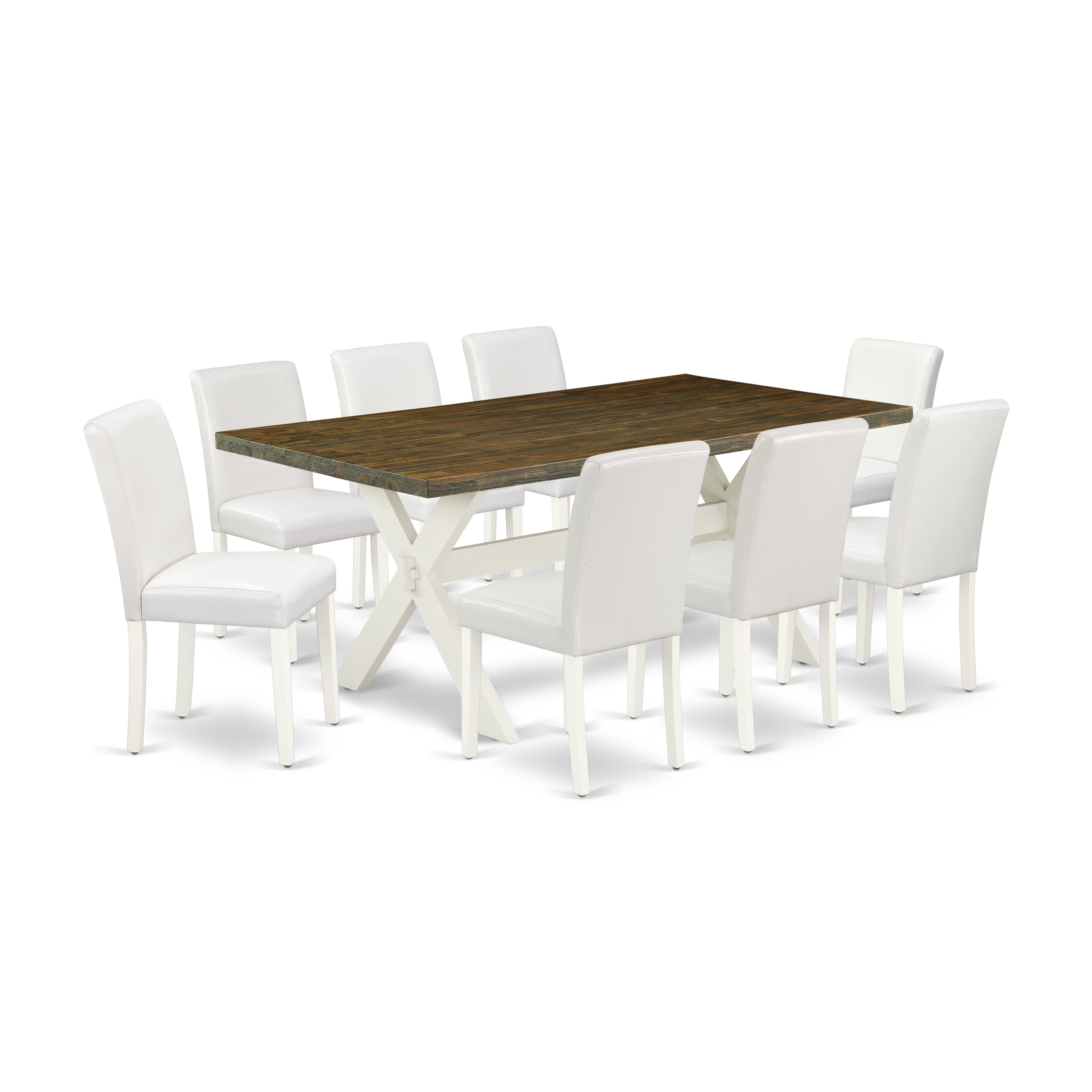 East West Furniture X077AB264-9 9-Piece Dining Table Set with Dining Table - 8 PU faux Leather Parson Chairs (linen white Finish)