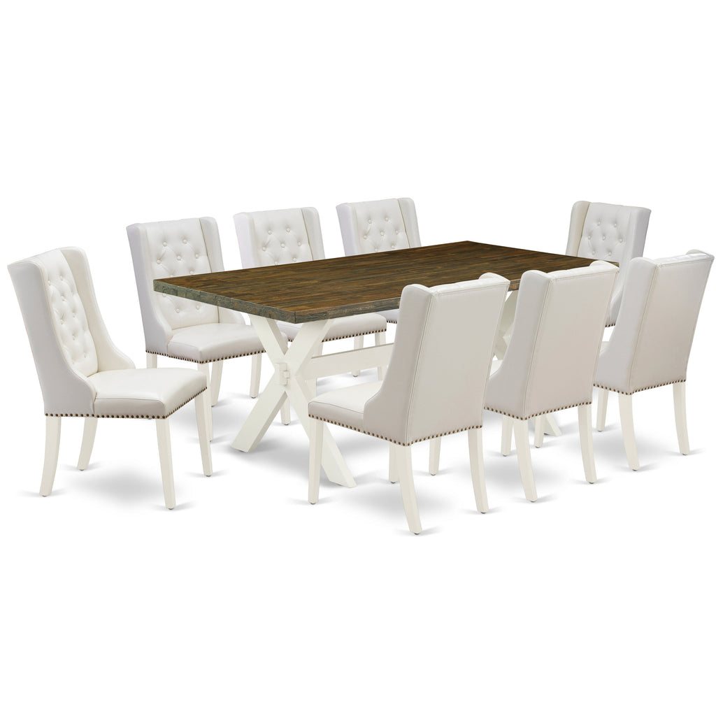 East West Furniture X077FO244-9 9 Piece Dining Table Set Includes a Rectangle Dining Room Table with X-Legs and 8 Light grey Faux Leather Parsons Chairs