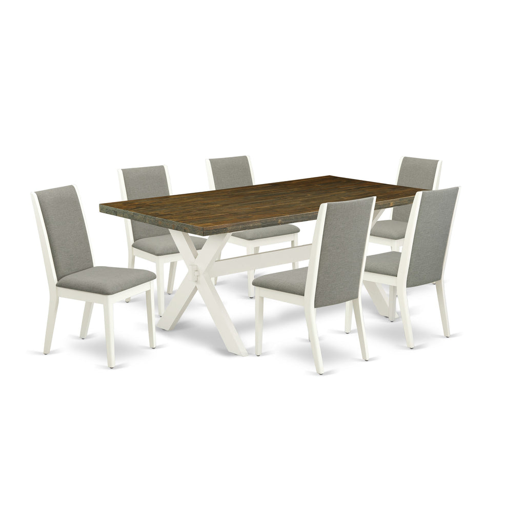 East West Furniture X077LA206-7 7 Piece Modern Dining Table Set Consist of a Rectangle Wooden Table with X-Legs and 6 Shitake Linen Fabric Upholstered Chairs, 40x72 Inch, Multi-Color