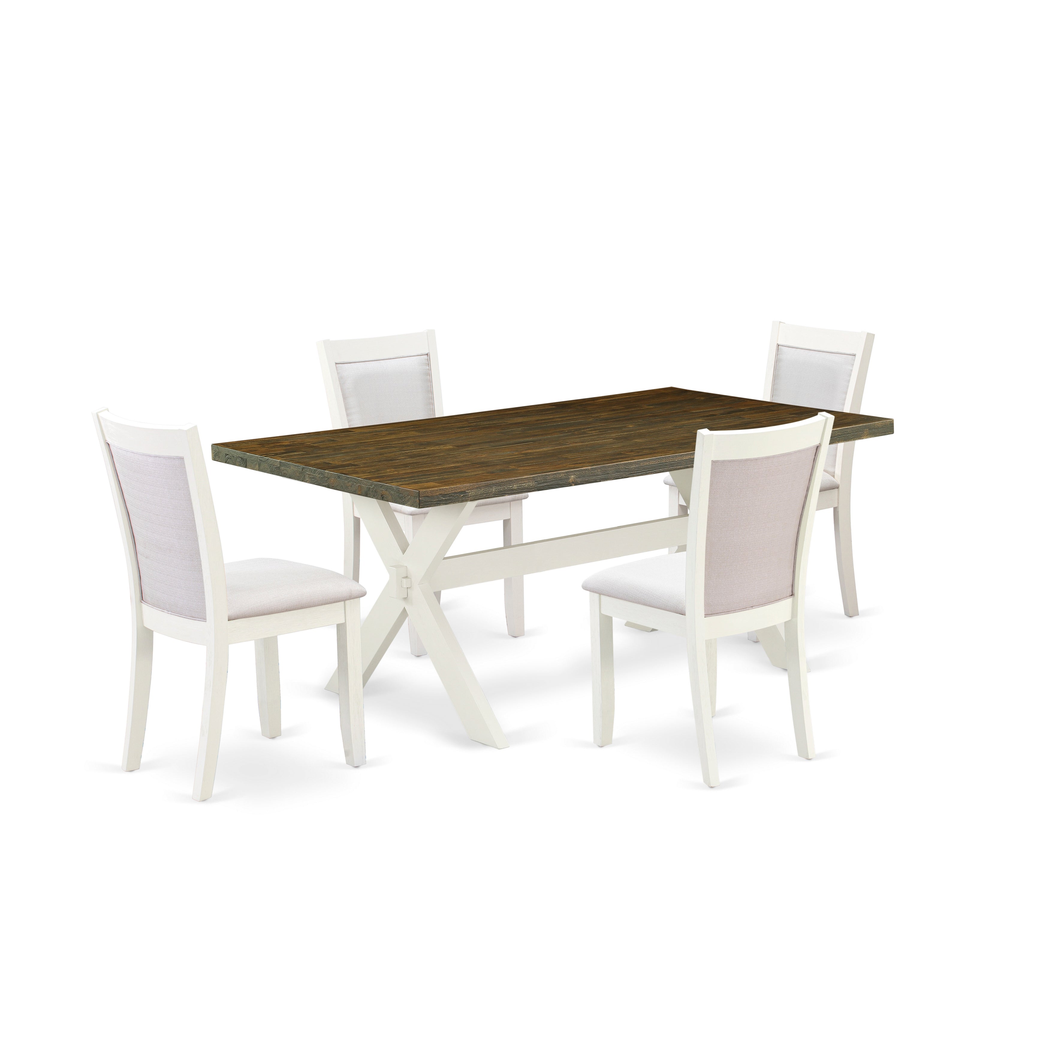East West Furniture X077MZ001-5 5-Pc Kitchen Table Set Contains a Dining Table and 4 Cream Linen Fabric Dinning Chairs with Stylish Back - Wire Brushed linen white Finish