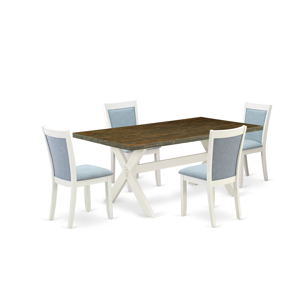 East West Furniture X077MZ015-5 5 Piece Dining Room Table Set Includes a Rectangle Kitchen Table with X-Legs and 4 Baby Blue Linen Fabric Parsons Dining Chairs, 40x72 Inch, Multi-Color