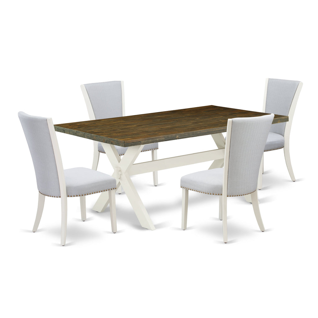 East West Furniture X077VE005-5 5 Piece Dining Room Table Set Includes a Rectangle Kitchen Table with X-Legs and 4 Grey Linen Fabric Parson Dining Chairs, 40x72 Inch, Multi-Color