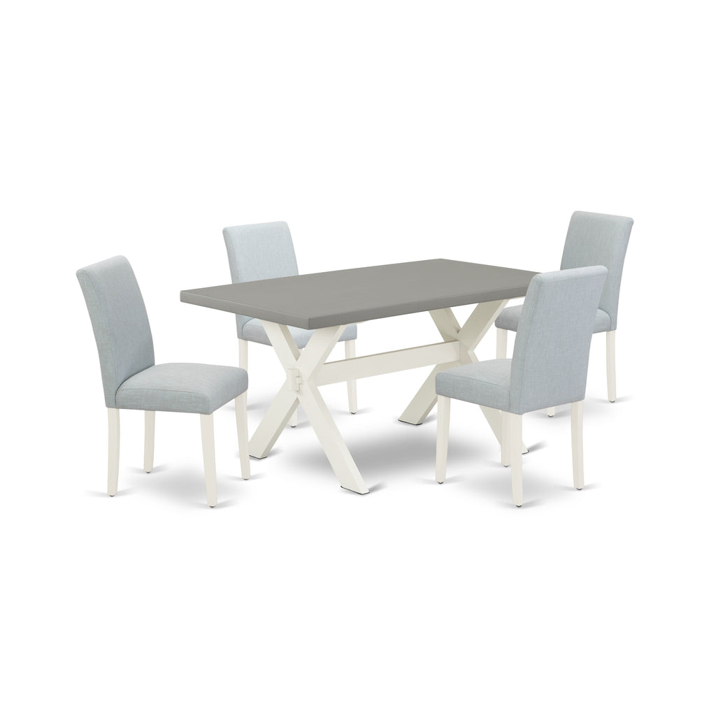 East West Furniture X096AB015-5 5 Piece Kitchen Table & Chairs Set Includes a Rectangle Dining Room Table with X-Legs and 4 Baby Blue Linen Fabric Parsons Chairs, 36x60 Inch, Multi-Color