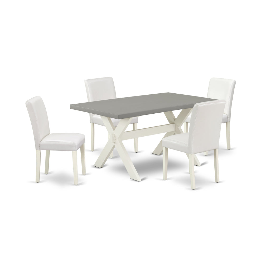 East West Furniture X096AB264-5 5 Piece Modern Dining Table Set Includes a Rectangle Wooden Table with X-Legs and 4 White Faux Leather Parsons Dining Chairs, 36x60 Inch, Multi-Color
