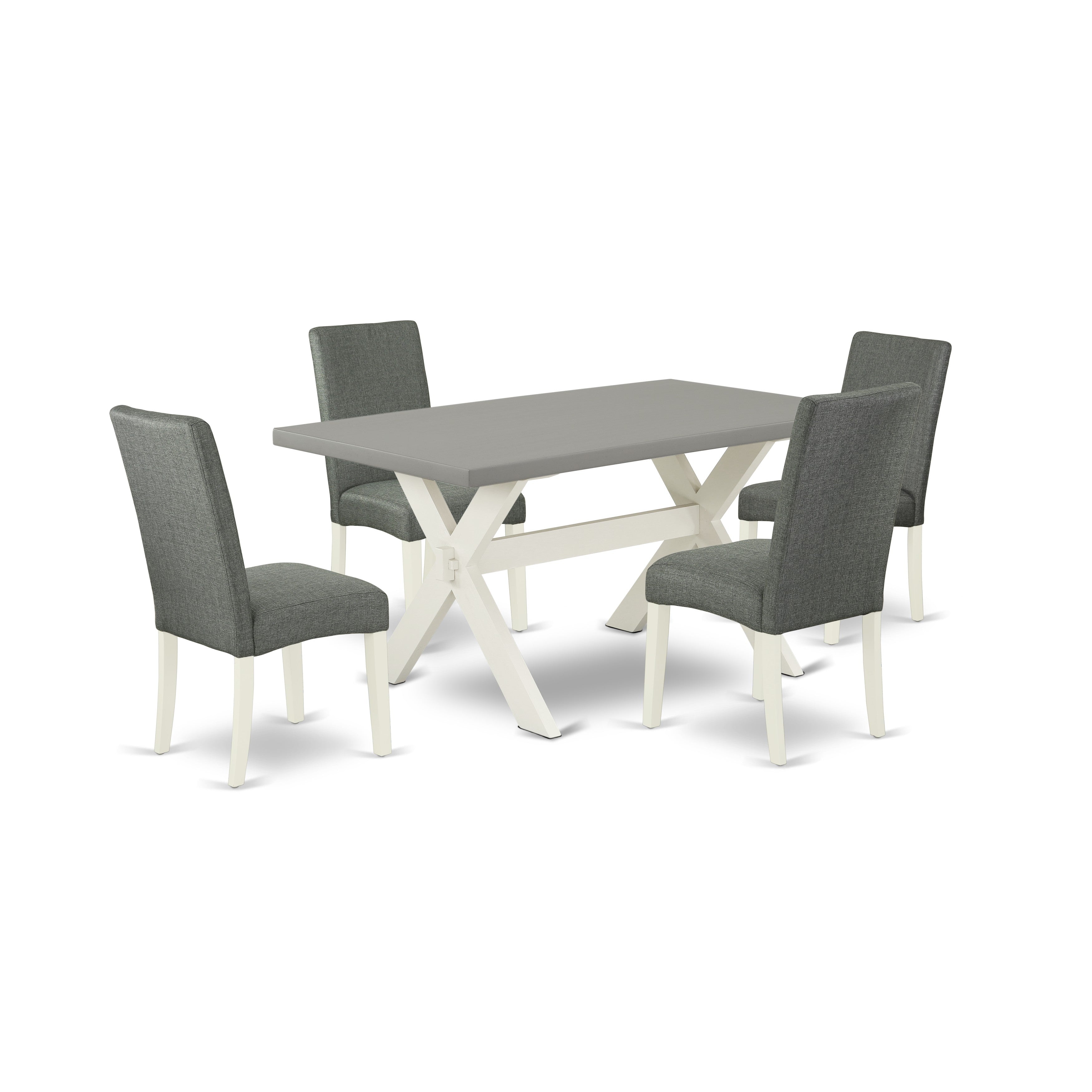 EAST WEST FURNITURE - X096DR207-5 - 5-Pc Dining Room Set - 4 Dining Padded Chairs and 1 Dining Table - linen white Finish