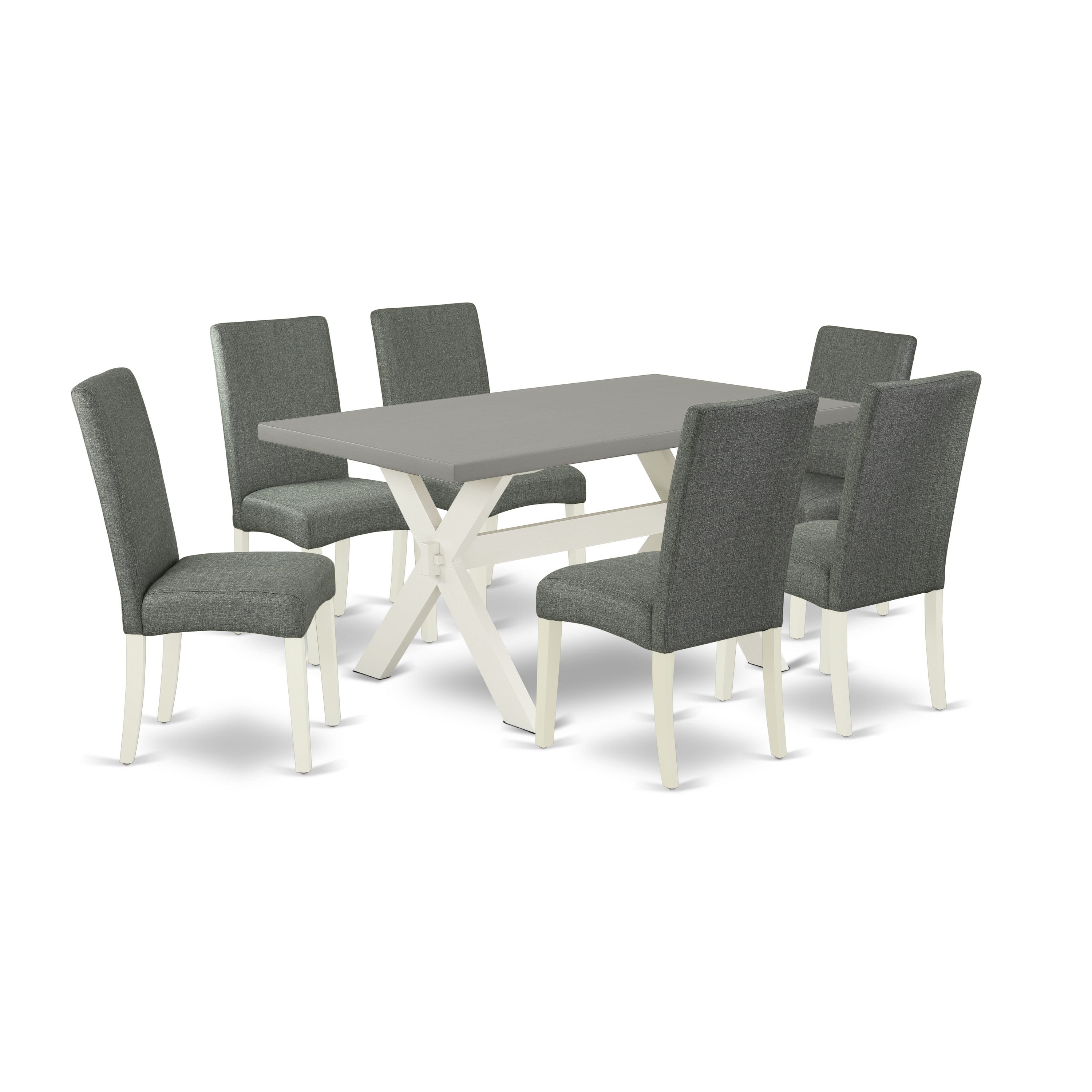 EAST WEST FURNITURE - X096DR207-7 - 7-Pc Modern Dining Table Set - 6 dining room chairs and 1 Dining Room Table - linen white Finish