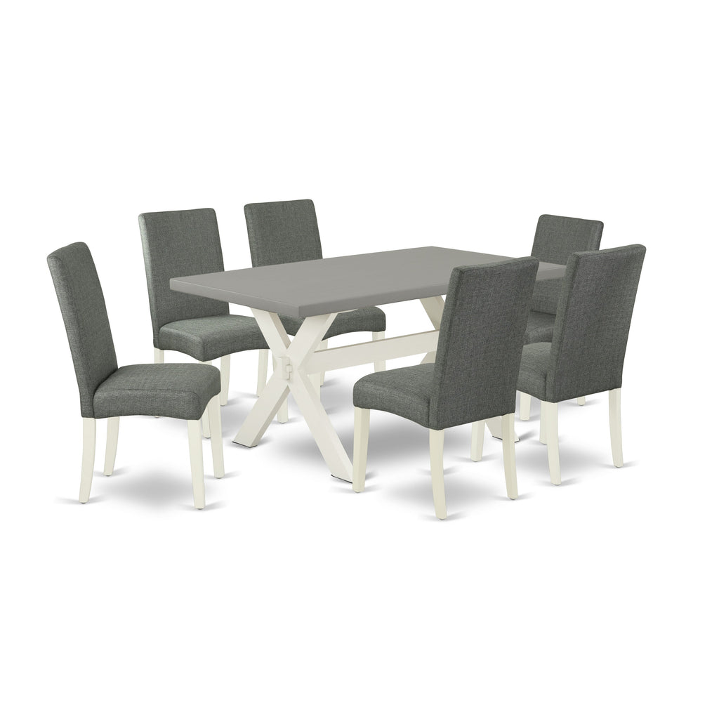 East West Furniture X096DR207-7 7 Piece Modern Dining Table Set Consist of a Rectangle Wooden Table with X-Legs and 6 Gray Linen Fabric Upholstered Parson Chairs, 36x60 Inch, Multi-Color