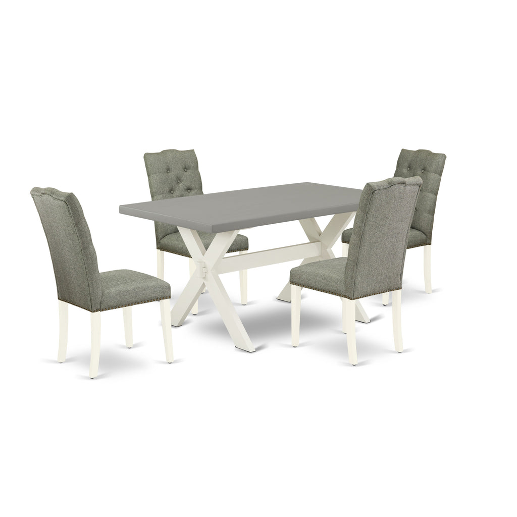 East West Furniture X096EL207-5 5 Piece Kitchen Table Set for 4 Includes a Rectangle Dining Room Table with X-Legs and 4 Gray Linen Fabric Upholstered Chairs