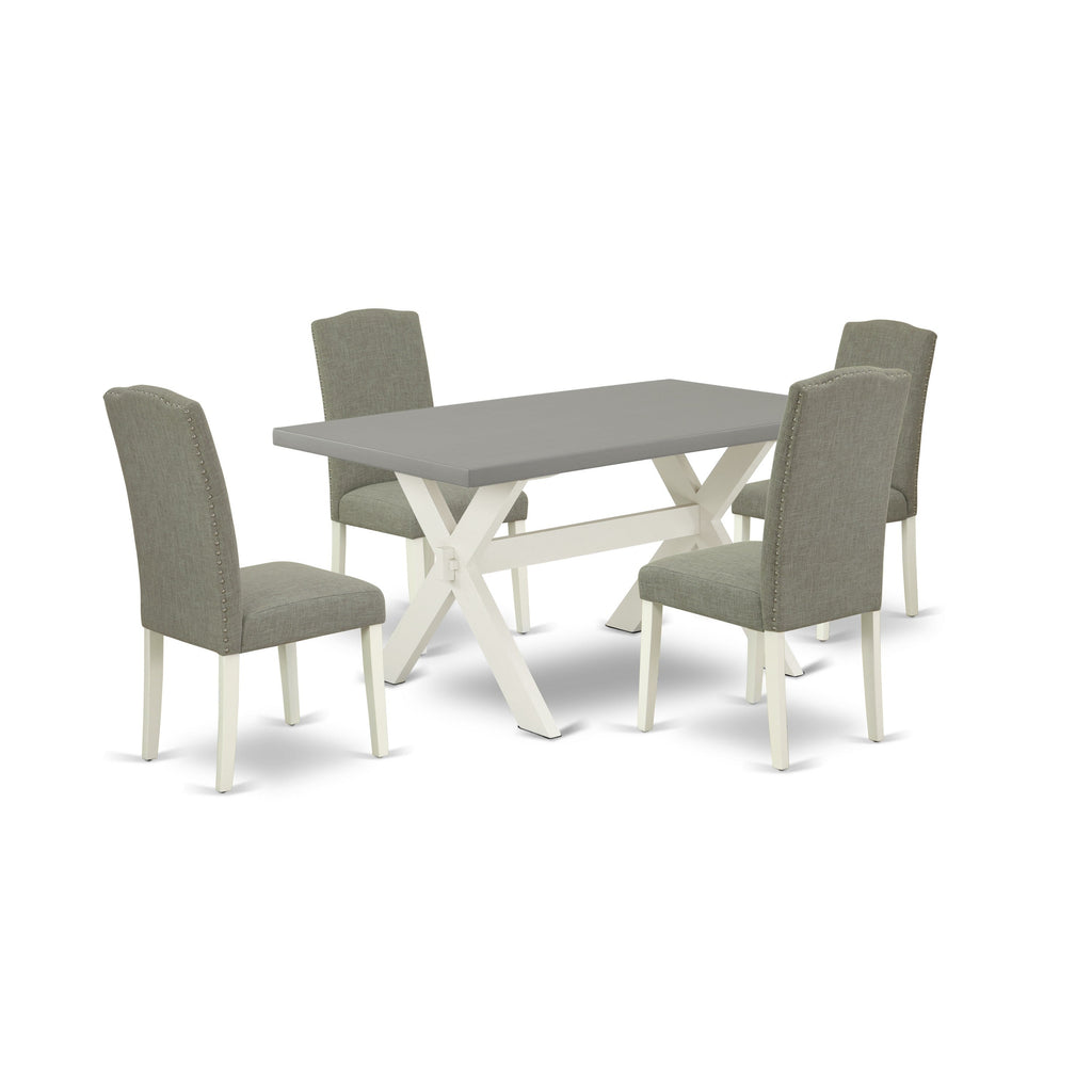 East West Furniture X096EN206-5 5 Piece Dining Room Table Set Includes a Rectangle Kitchen Table with X-Legs and 4 Dark Shitake Linen Fabric Parsons Dining Chairs