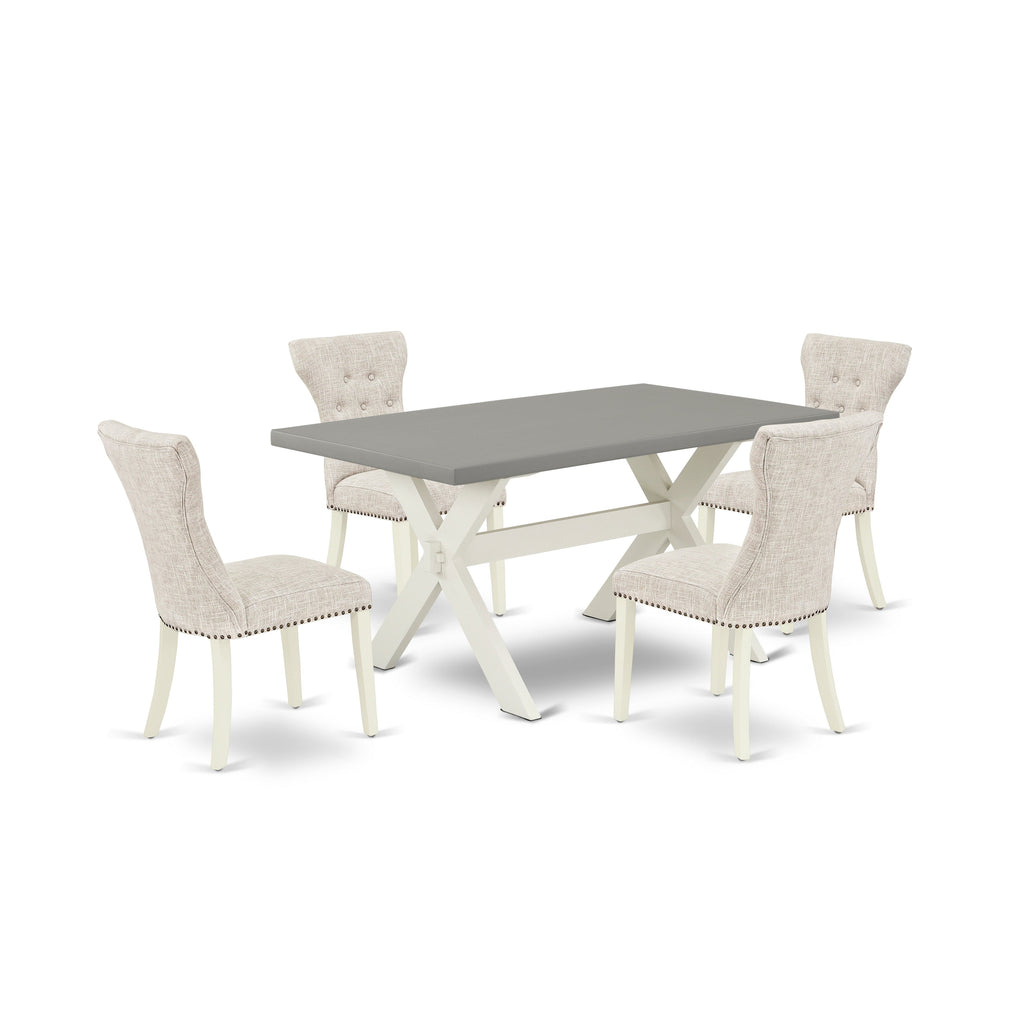 East West Furniture X096GA235-5 5 Piece Kitchen Table & Chairs Set Includes a Rectangle Dining Room Table with X-Legs and 4 Doeskin Linen Fabric Upholstered Chairs, 36x60 Inch, Multi-Color