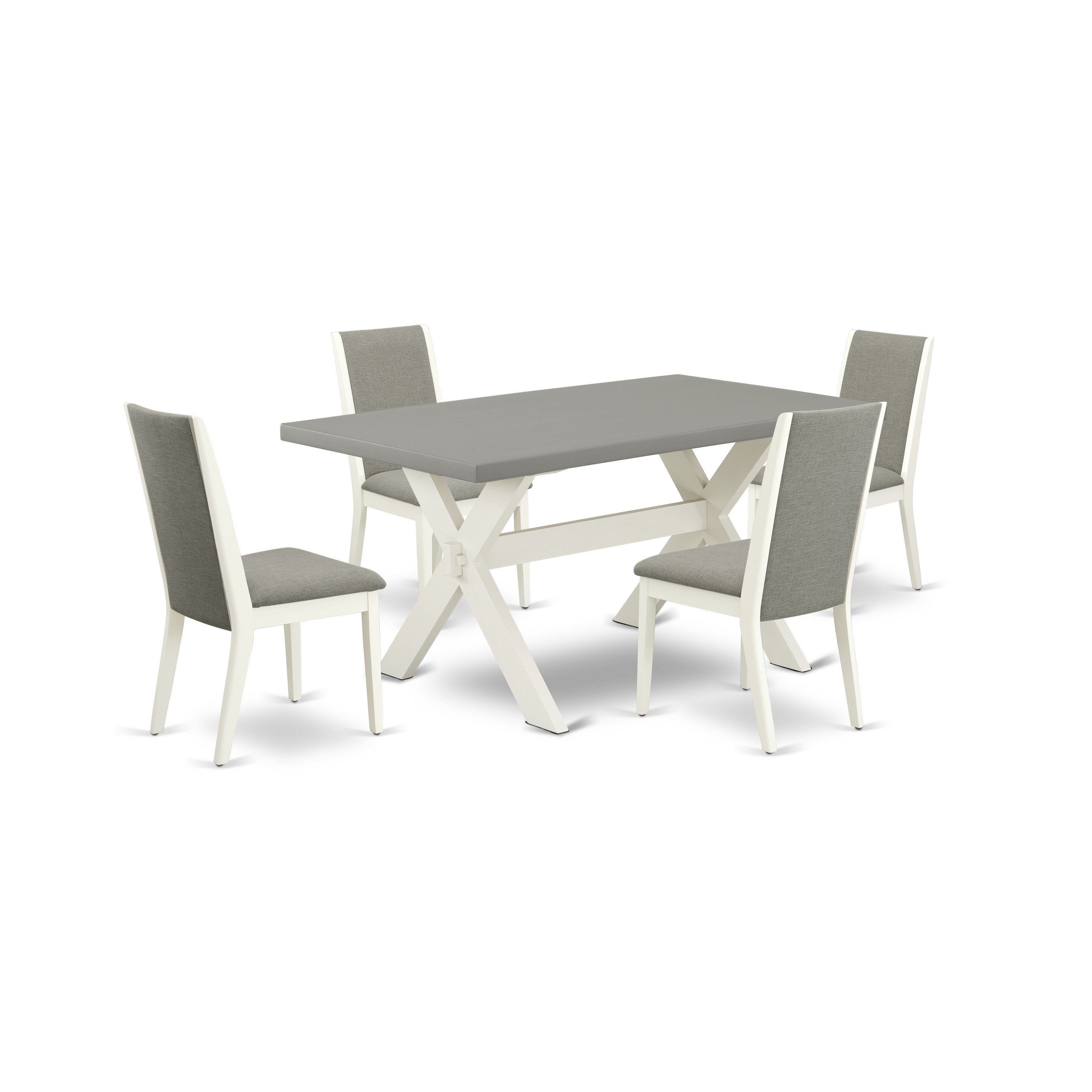 East West Furniture X096LA206-5 5-Piece Dining Room Table Set with Dining Room Table - 4 beautiful Linen Fabric Dining Chairs (linen white Finish)