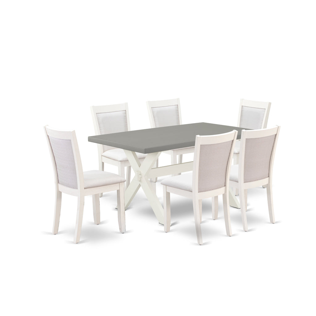 East West Furniture X096MZ001-7 7 Piece Kitchen Table Set Consist of a Rectangle Dining Table with X-Legs and 6 Cream Linen Fabric Parson Dining Room Chairs, 36x60 Inch, Multi-Color