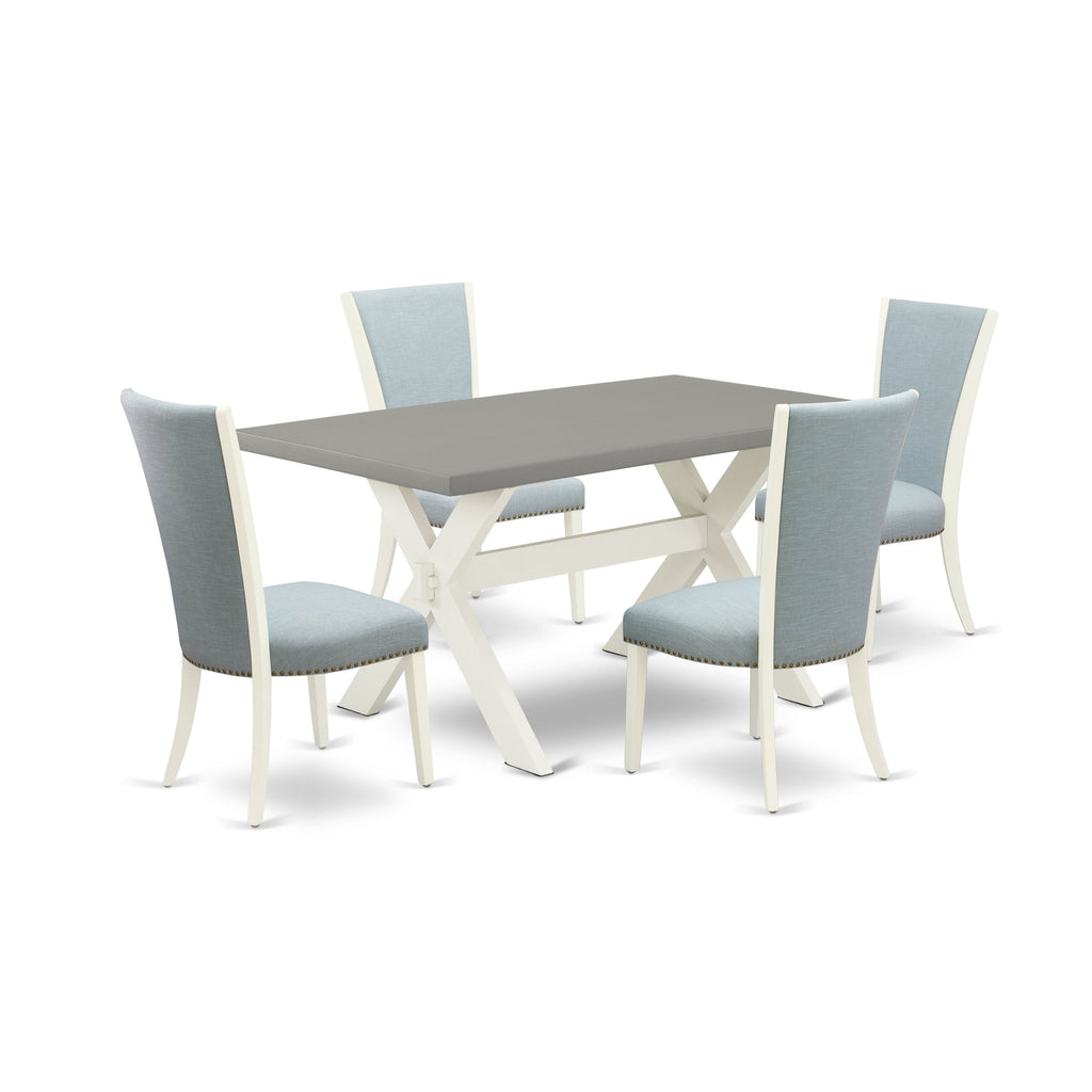 East West Furniture X096VE215-5 5 Piece Dining Table Set for 4 Includes a Rectangle Kitchen Table with X-Legs and 4 Baby Blue Linen Fabric Parson Dining Chairs, 36x60 Inch, Multi-Color