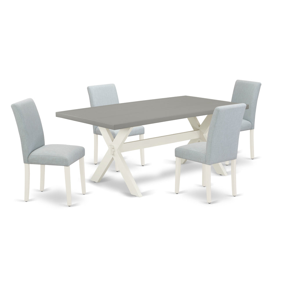 East West Furniture X097AB015-5 5 Piece Dining Room Furniture Set Includes a Rectangle Dining Table with X-Legs and 4 Baby Blue Linen Fabric Upholstered Chairs