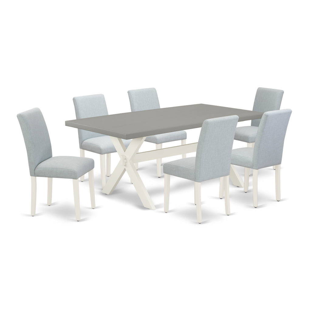 East West Furniture X097AB015-7 7 Piece Dining Set Consist of a Rectangle Dining Room Table with X-Legs and 6 Baby Blue Linen Fabric Upholstered Parson Chairs, 40x72 Inch, Multi-Color