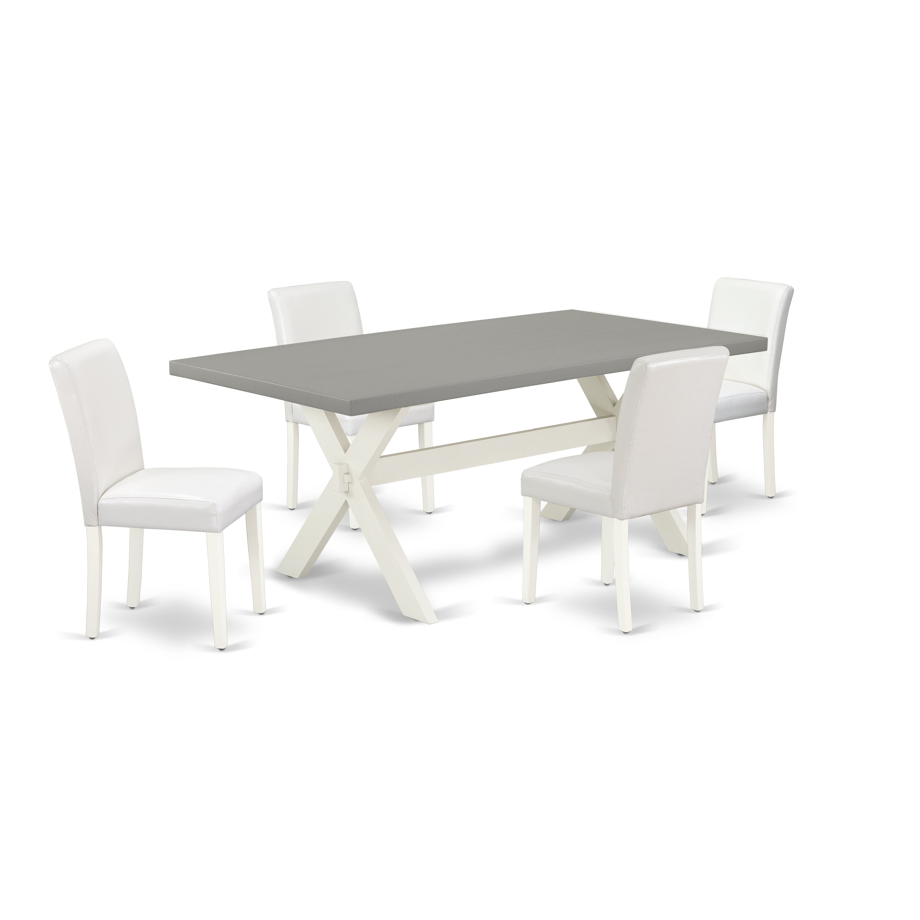 East West Furniture X097AB264-5 5-Piece Dining Room Table Set with Dining Room Table - 4 PU faux Leather kitchen chairs (linen white Finish)