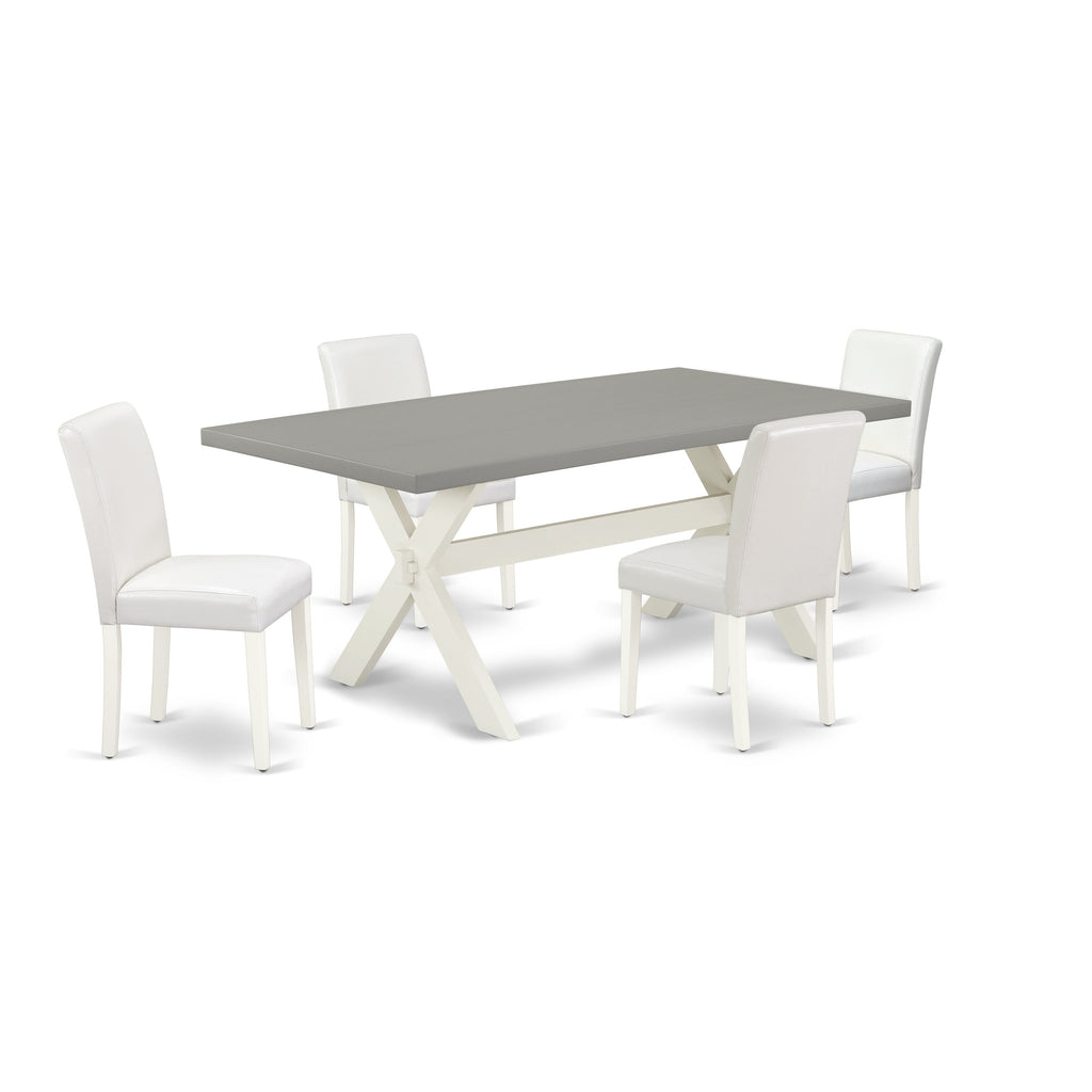 East West Furniture X097AB264-5 5 Piece Dining Room Furniture Set Includes a Rectangle Dining Table with X-Legs and 4 White Faux Leather Upholstered Chairs