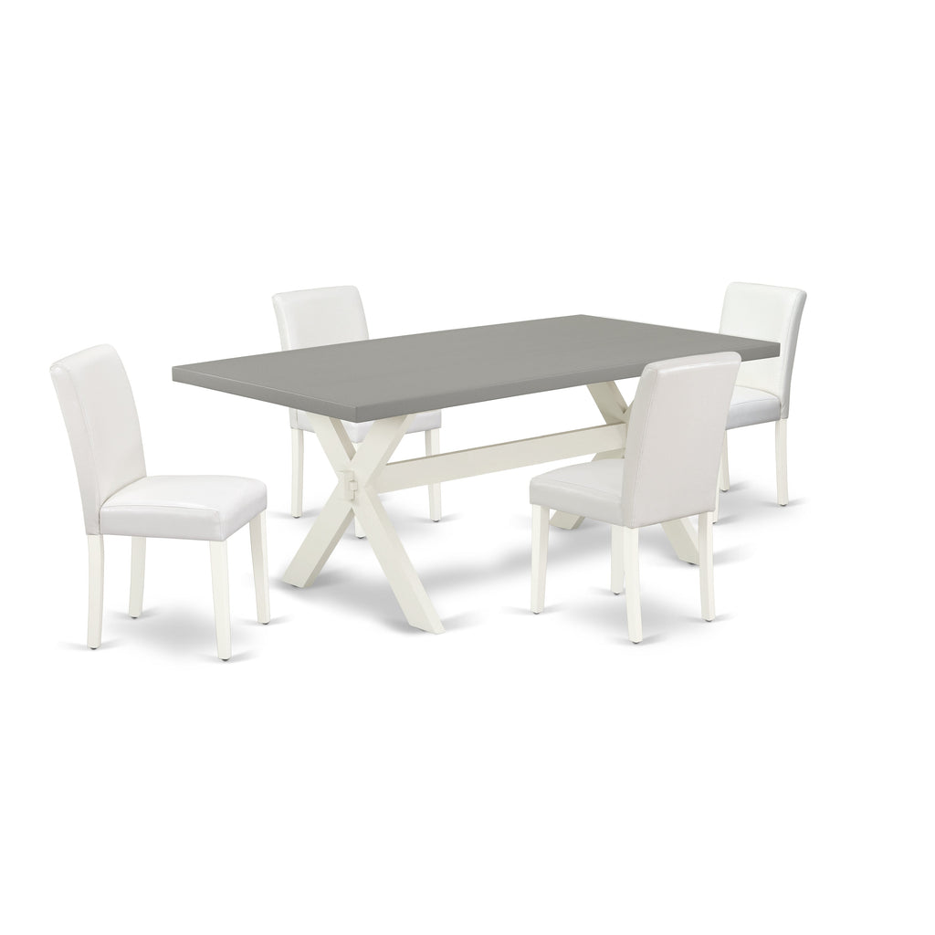 East West Furniture X097AB264-5 5 Piece Dining Room Furniture Set Includes a Rectangle Dining Table with X-Legs and 4 White Faux Leather Upholstered Chairs, 40x72 Inch, Multi-Color