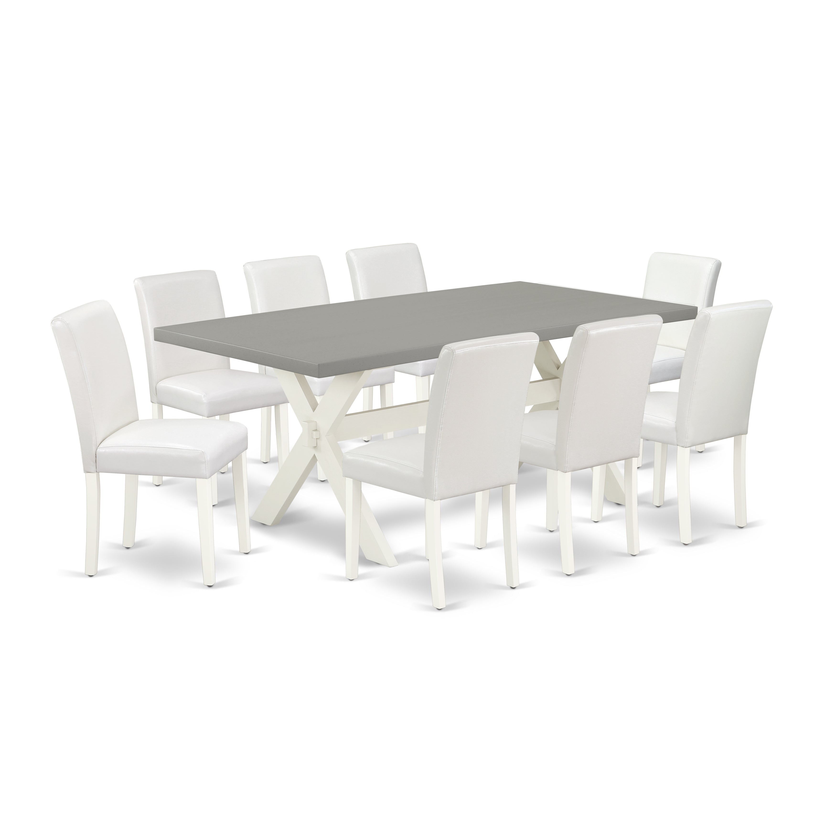 East West Furniture X097AB264-9 9-Piece Dining Set with Kitchen Table - 8 PU faux Leather dining room chairs (linen white Finish)