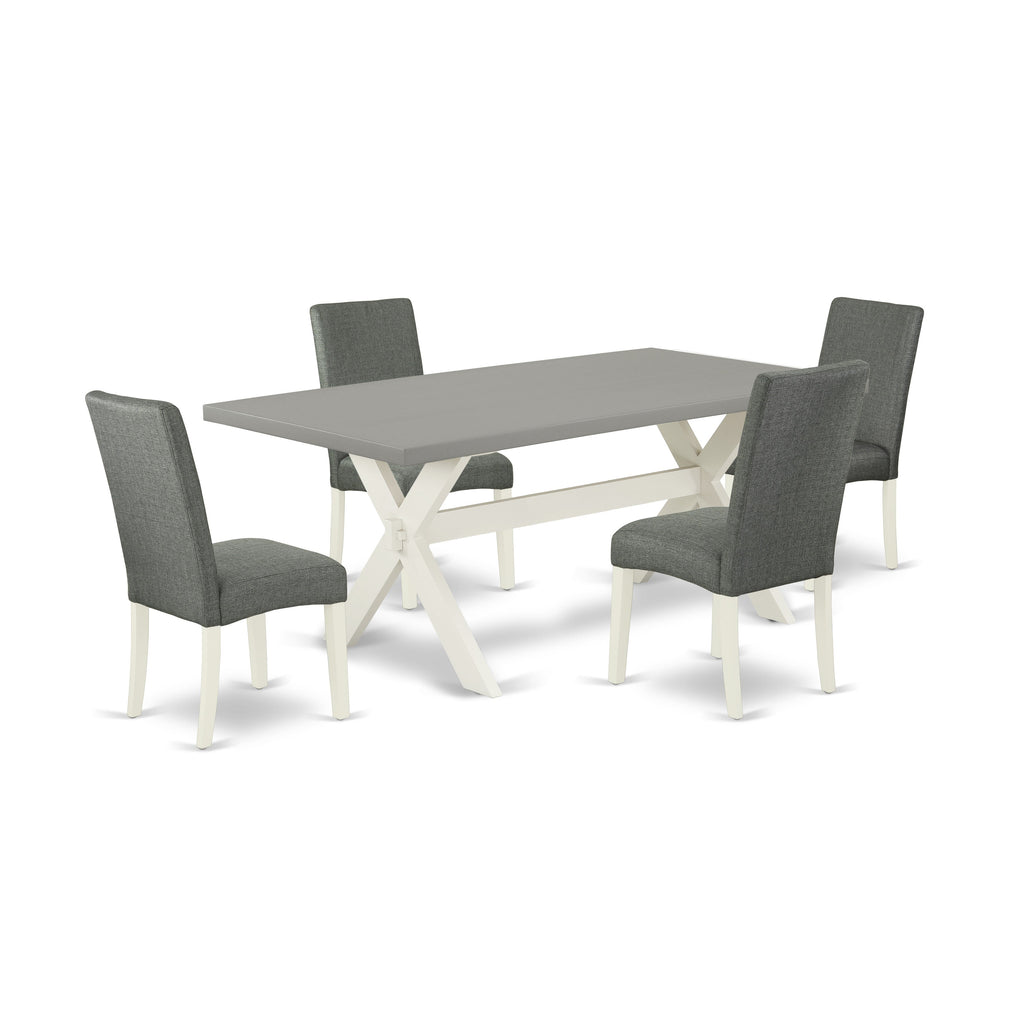 East West Furniture X097DR207-5 5 Piece Kitchen Table Set for 4 Includes a Rectangle Dining Room Table with X-Legs and 4 Gray Linen Fabric Parson Dining Chairs
