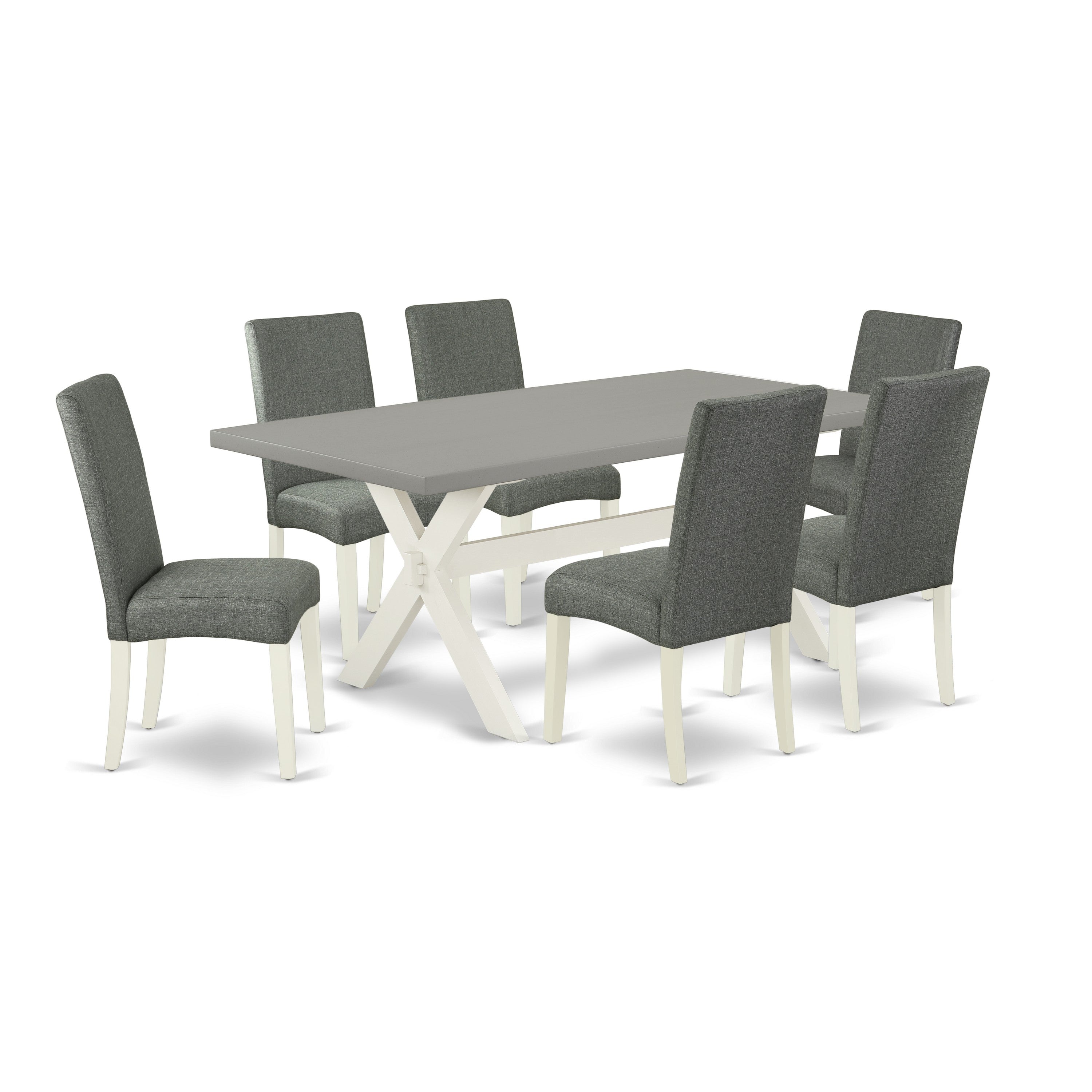 EAST WEST FURNITURE - X097DR207-7 - 7-Pc Dining Table Set - 6 Upholstered Dining Chairs and 1 Kitchen Dining Table - linen white Finish