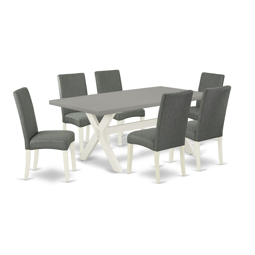 East West Furniture X097DR207-7 7 Piece Kitchen Table & Chairs Set Consist of a Rectangle Dining Room Table with X-Legs and 6 Gray Linen Fabric Parson Dining Chairs