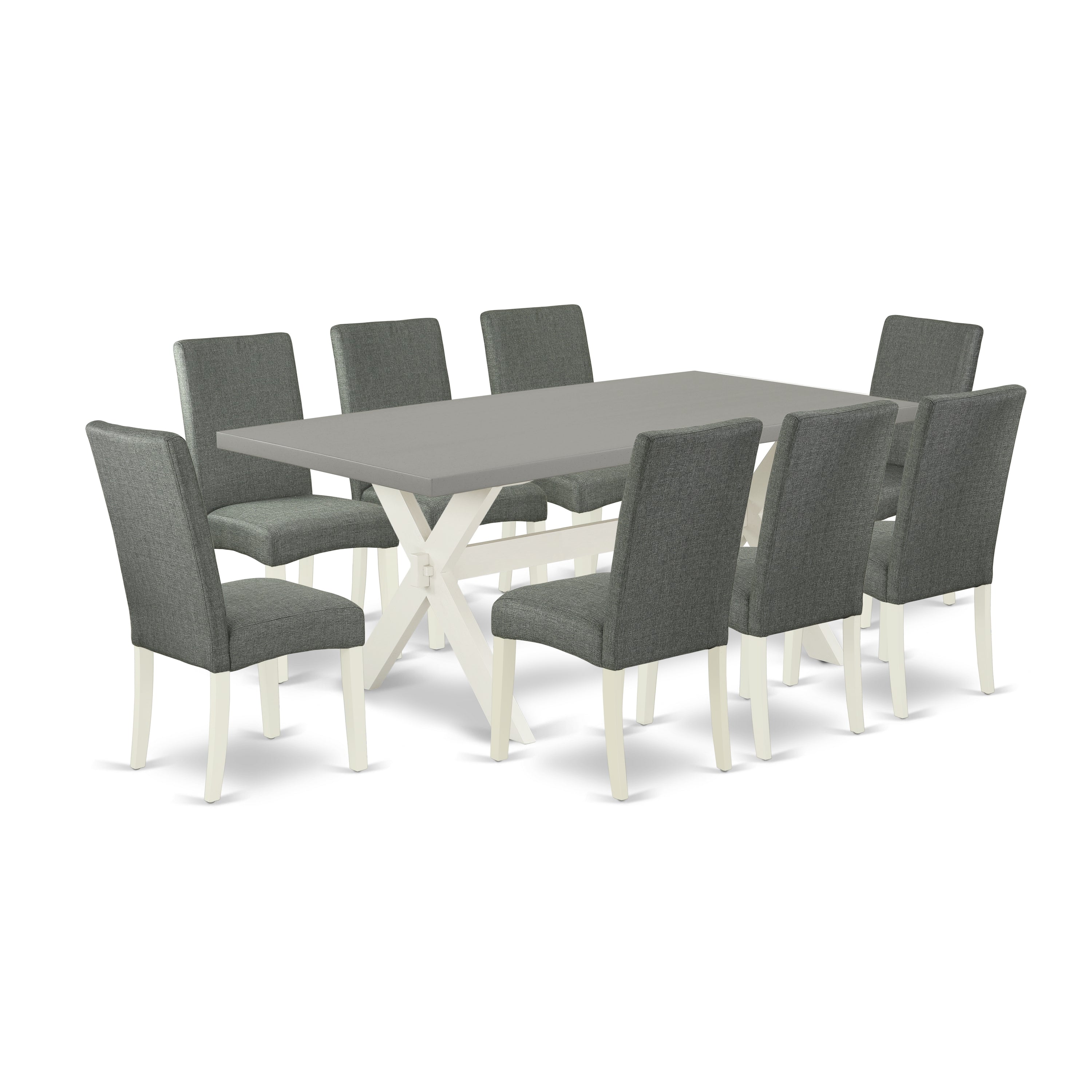 EAST WEST FURNITURE - X097DR207-9 - 9-Pc Dinette Room Set - 8 Parson Chairs and 1 Modern dining room table - linen white Finish