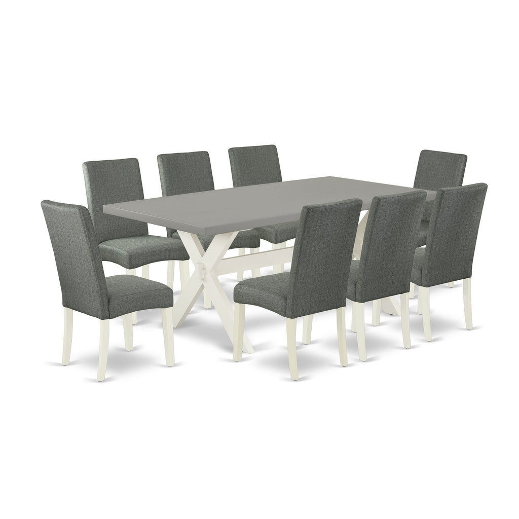 East West Furniture X097DR207-9 9 Piece Dining Table Set Includes a Rectangle Dining Room Table with X-Legs and 8 Gray Linen Fabric Upholstered Parson Chairs, 40x72 Inch, Multi-Color