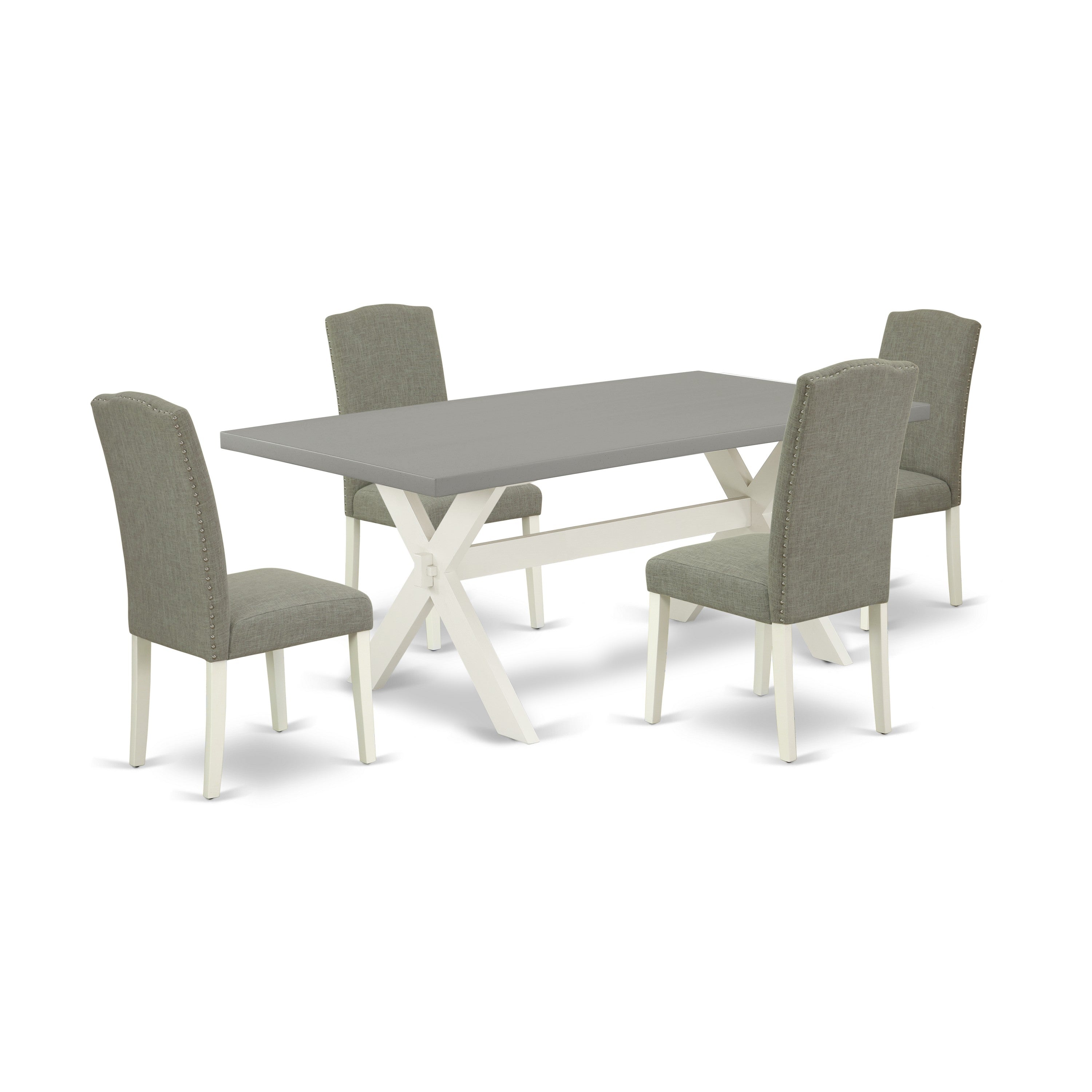 East West Furniture X097EN206-5 5-Piece Dining Table Set with Dining Table - 4 Linen Fabric Dining Chairs (linen white Finish)