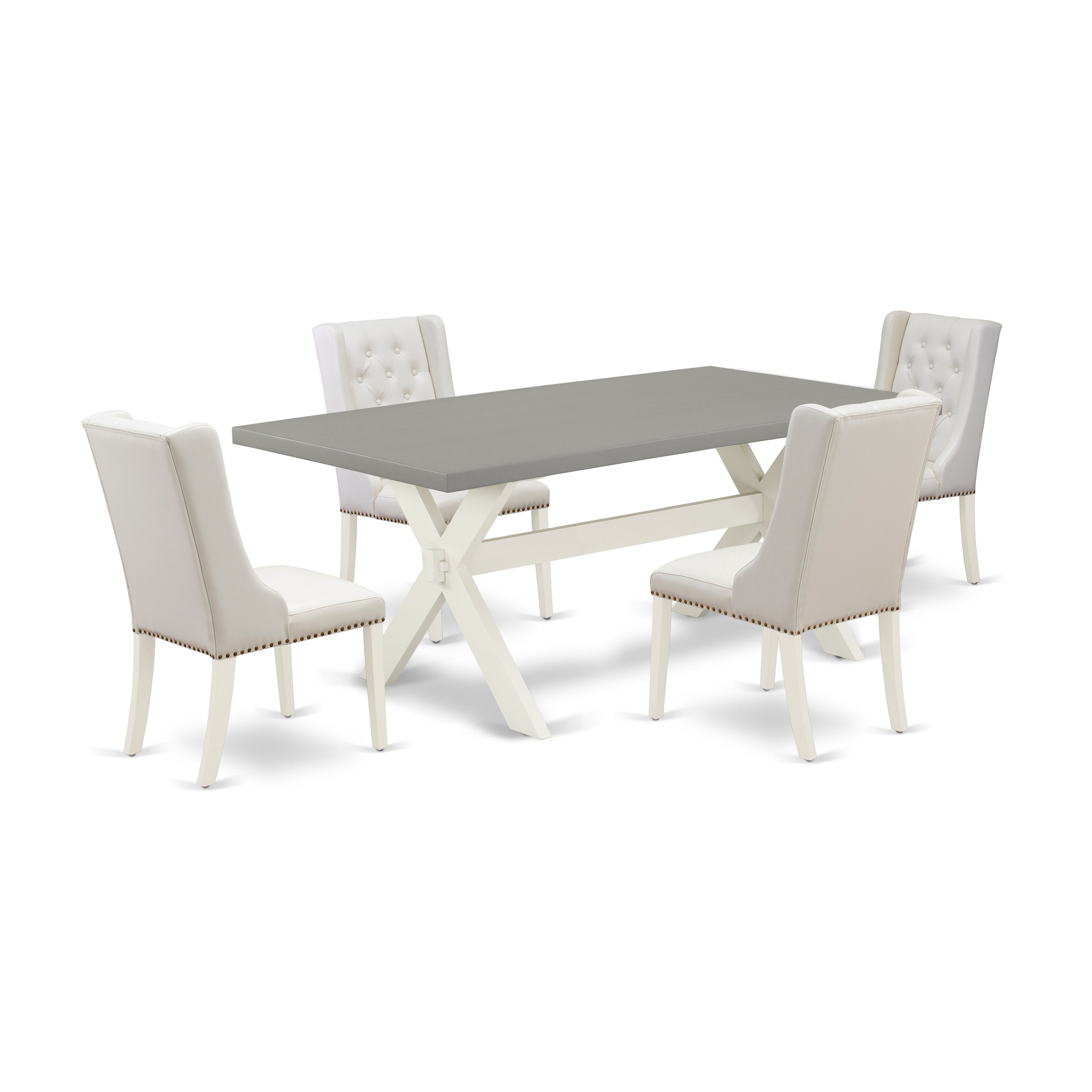 East West Furniture X097FO244-5 5-Pc Kitchen Table Set Includes 4 Linen white Pu faux Leather Dining Chairs Button Tufted with Nail Heads and Rectangular Dining Table - linen white Finish
