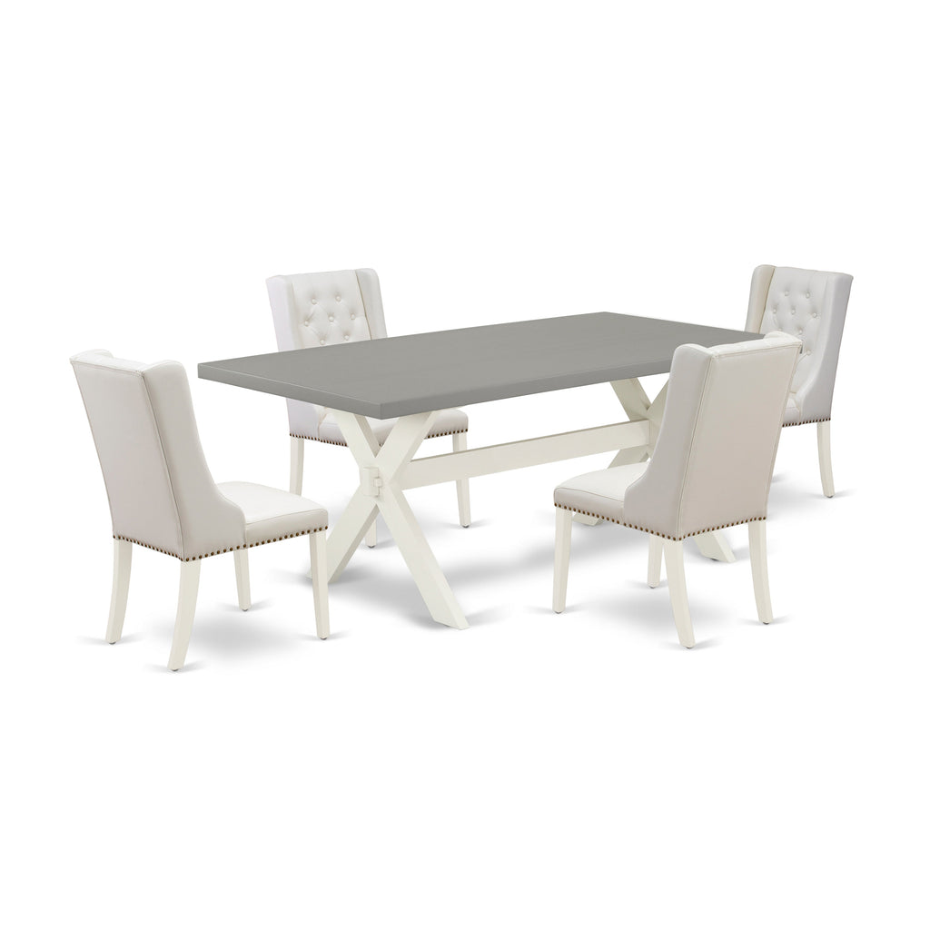 East West Furniture X097FO244-5 5 Piece Dining Table Set for 4 Includes a Rectangle Kitchen Table with X-Legs and 4 Light grey Faux Leather Parson Dining Chairs, 40x72 Inch, Multi-Color