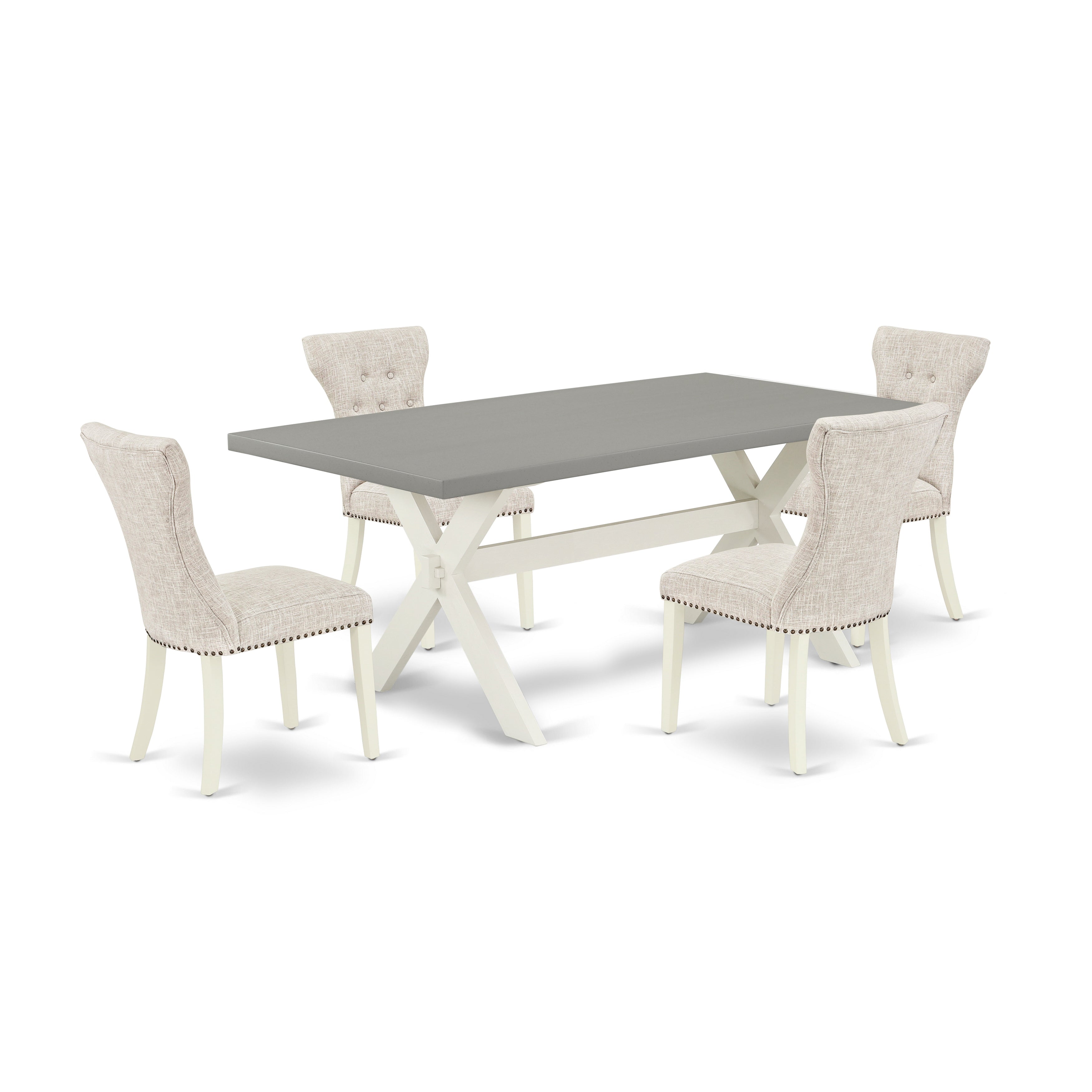 East West Furniture X097GA235-5 5-Piece Kitchen Dinette Table Set- 4 Parson Dining Chairs with Doeskin Linen Fabric Seat and Button Tufted Chair Back - Rectangular Table - Cement Finish