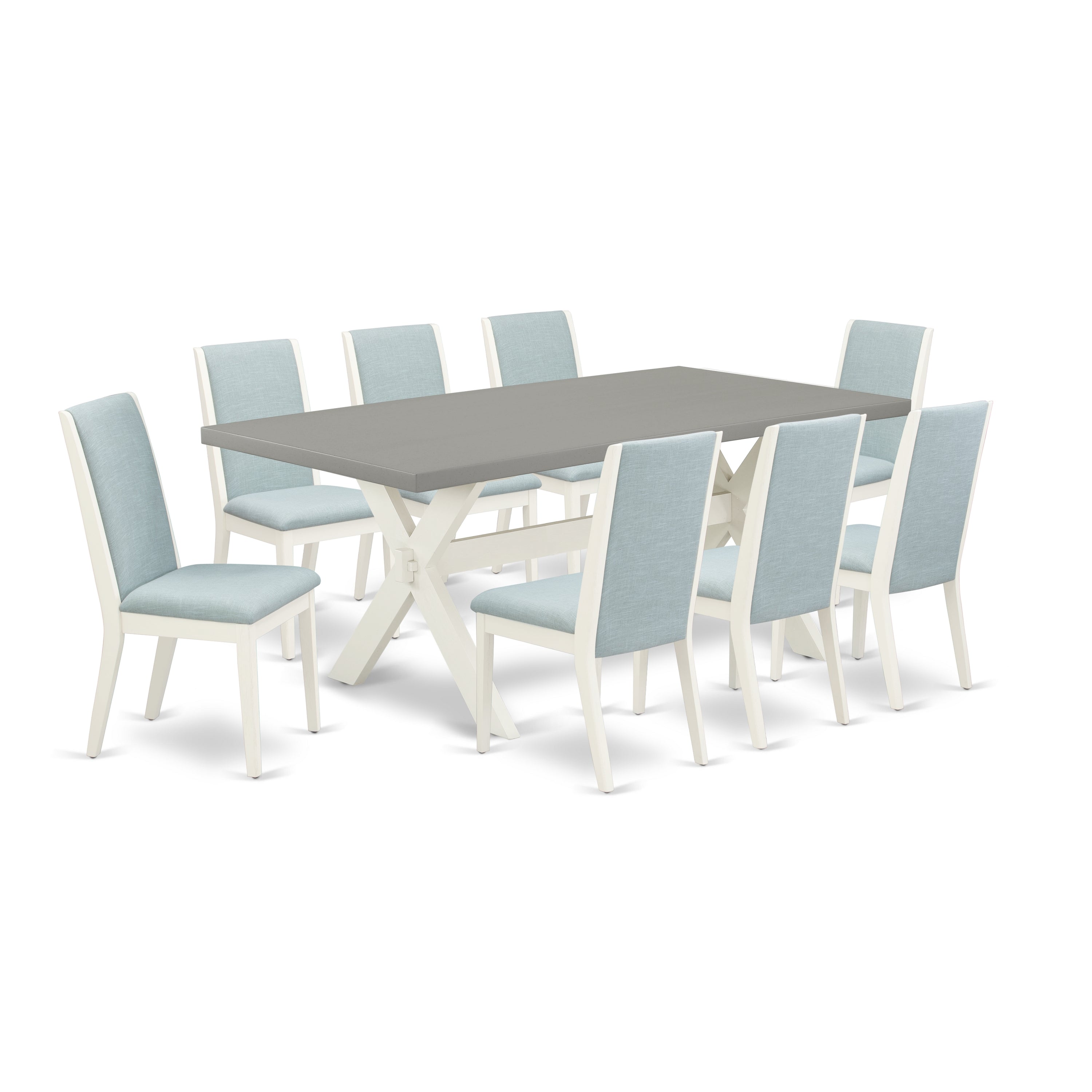 East West Furniture X097LA015-9 9-Piece Dining Table Set with Kitchen Table - 8 Linen Fabric Padded Parson Chairs (linen white Finish)