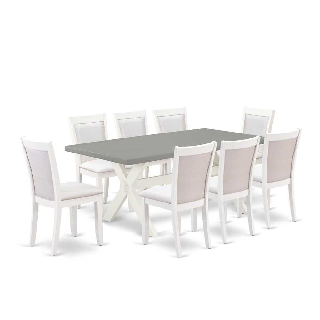 East West Furniture X097MZ001-9 9 Piece Kitchen Table Set Includes a Rectangle Dining Table with X-Legs and 8 Cream Linen Fabric Parson Dining Room Chairs, 40x72 Inch, Multi-Color