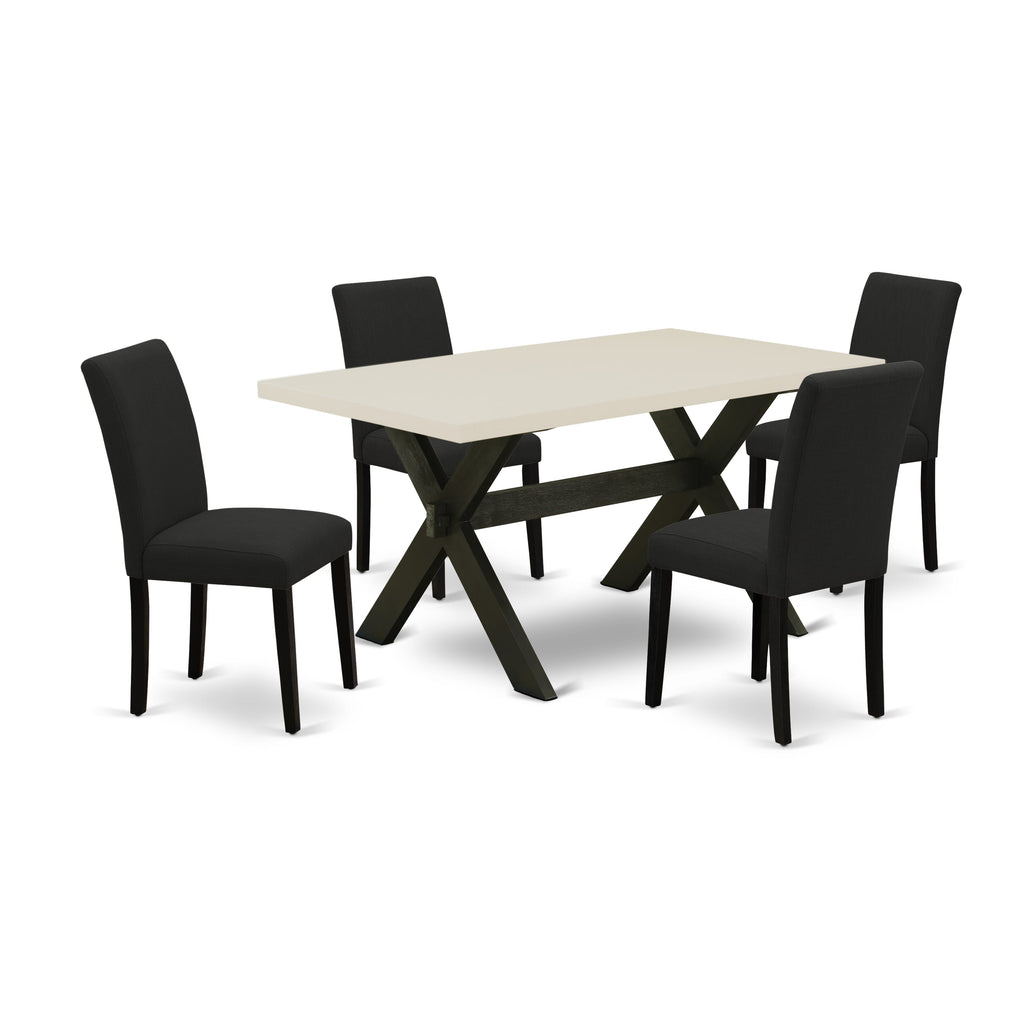East West Furniture X626AB624-5 5 Piece Kitchen Table Set for 4 Includes a Rectangle Dining Room Table with X-Legs and 4 Black Color Linen Fabric Upholstered Chairs, 36x60 Inch, Multi-Color