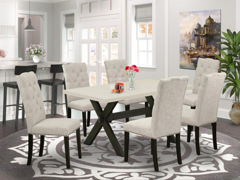 East West Furniture X626EL635-7 7 Piece Dinette Set Consist of a Rectangle Dining Room Table with X-Legs and 6 Doeskin Linen Fabric Parsons Dining Chairs, 36x60 Inch, Multi-Color
