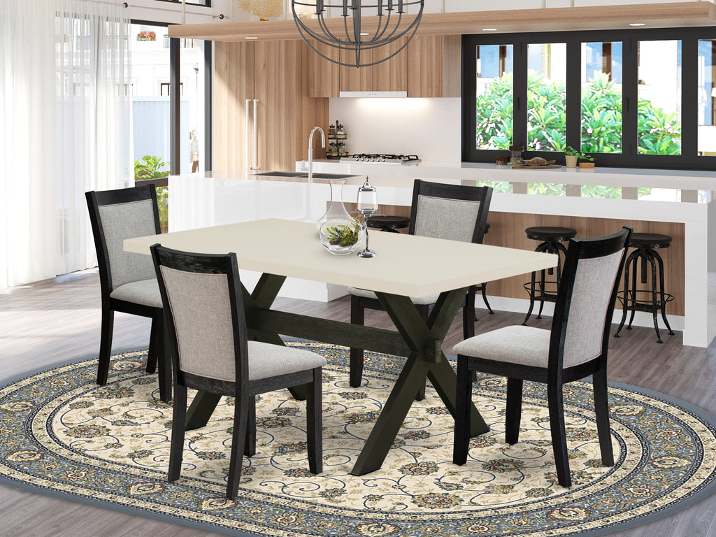 East West Furniture X626MZ606-5 5 Piece Dining Room Table Set Includes a Rectangle Kitchen Table with X-Legs and 4 Shitake Linen Fabric Parson Dining Chairs, 36x60 Inch, Multi-Color