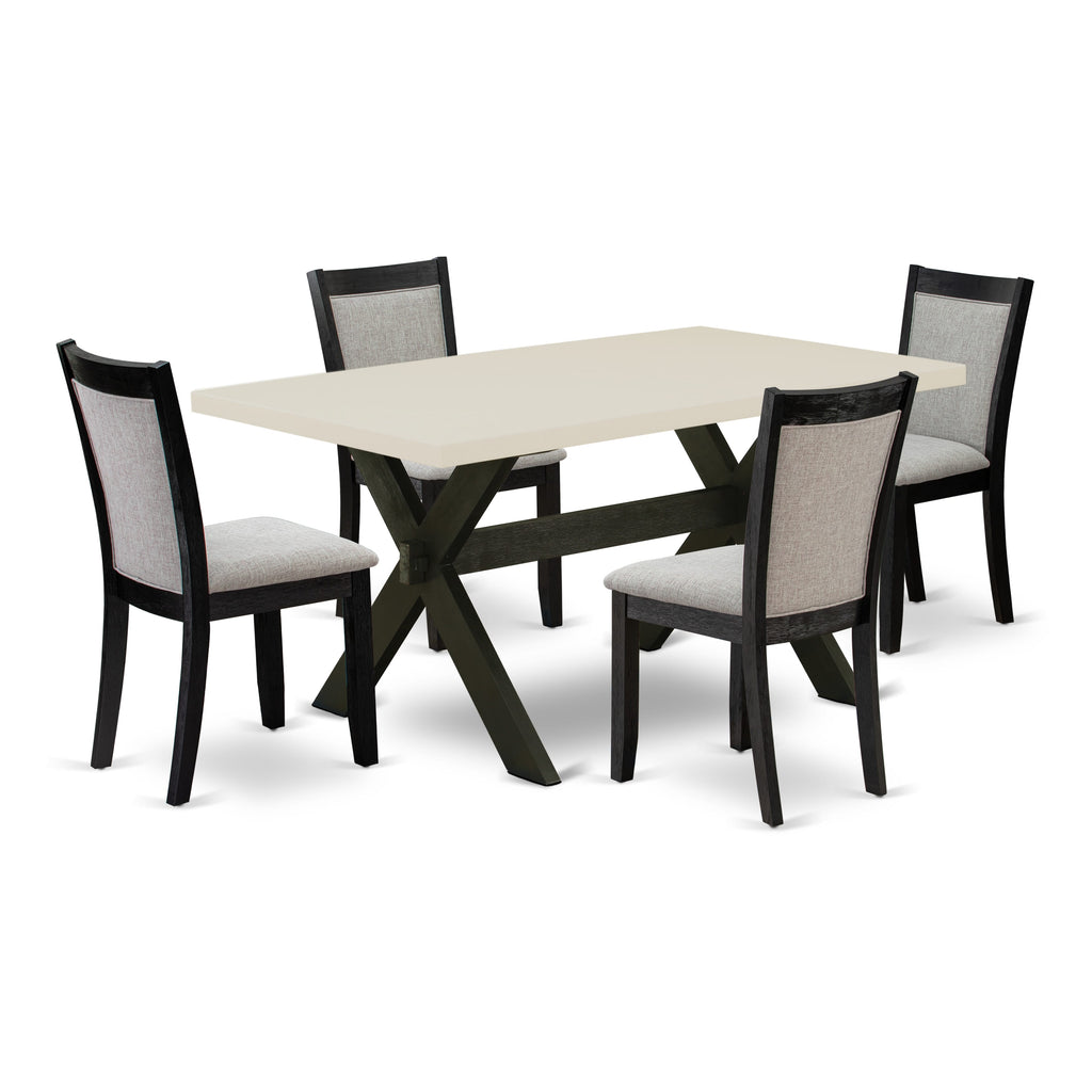 East West Furniture X626MZ606-5 5 Piece Dining Room Table Set Includes a Rectangle Kitchen Table with X-Legs and 4 Shitake Linen Fabric Parson Dining Chairs, 36x60 Inch, Multi-Color