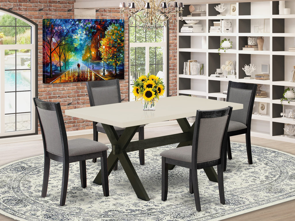 East West Furniture X626MZ650-5 5 Piece Kitchen Table Set for 4 Includes a Rectangle Dining Table with X-Legs and 4 Dark Gotham Grey Linen Fabric Upholstered Chairs, 36x60 Inch, Multi-Color