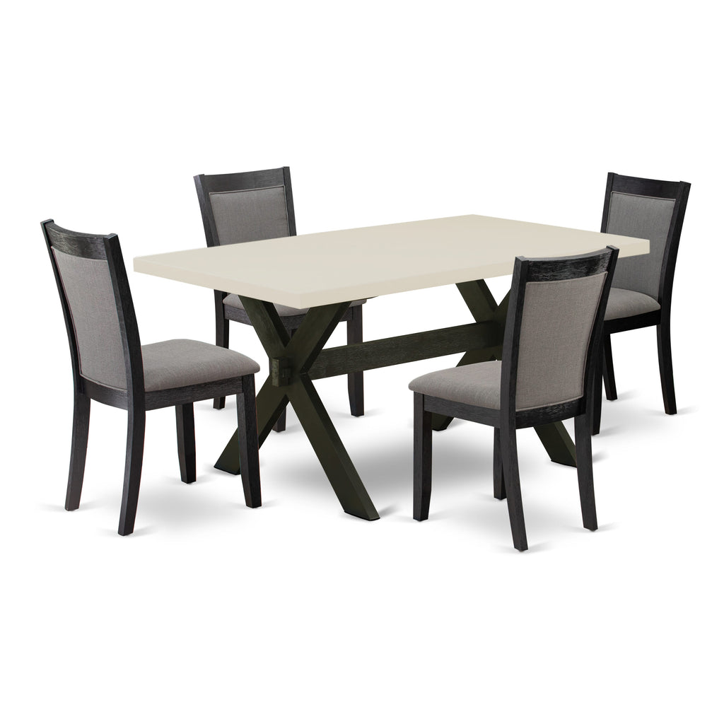 East West Furniture X626MZ650-5 5 Piece Kitchen Table Set for 4 Includes a Rectangle Dining Table with X-Legs and 4 Dark Gotham Grey Linen Fabric Upholstered Chairs, 36x60 Inch, Multi-Color