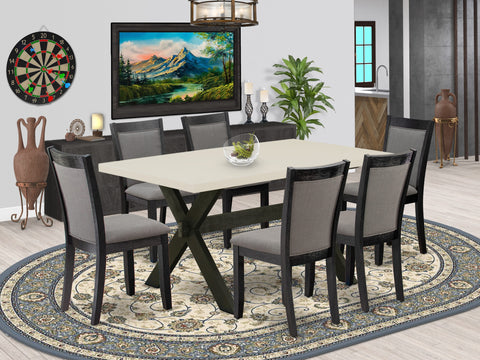 East West Furniture X626MZ650-7 7 Piece Dinette Set Consist of a Rectangle Dining Table with X-Legs and 6 Dark Gotham Grey Linen Fabric Parson Dining Chairs, 36x60 Inch, Multi-Color