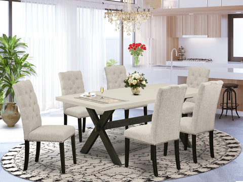 East West Furniture X627EL635-7 7 Piece Dining Table Set Consist of a Rectangle Dining Room Table with X-Legs and 6 Doeskin Linen Fabric Upholstered Chairs, 40x72 Inch, Multi-Color
