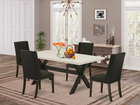 East West Furniture X627FL624-5 5 Piece Dining Set Includes a Rectangle Dining Room Table with X-Legs and 4 Black Linen Fabric Upholstered Parson Chairs, 40x72 Inch, Multi-Color
