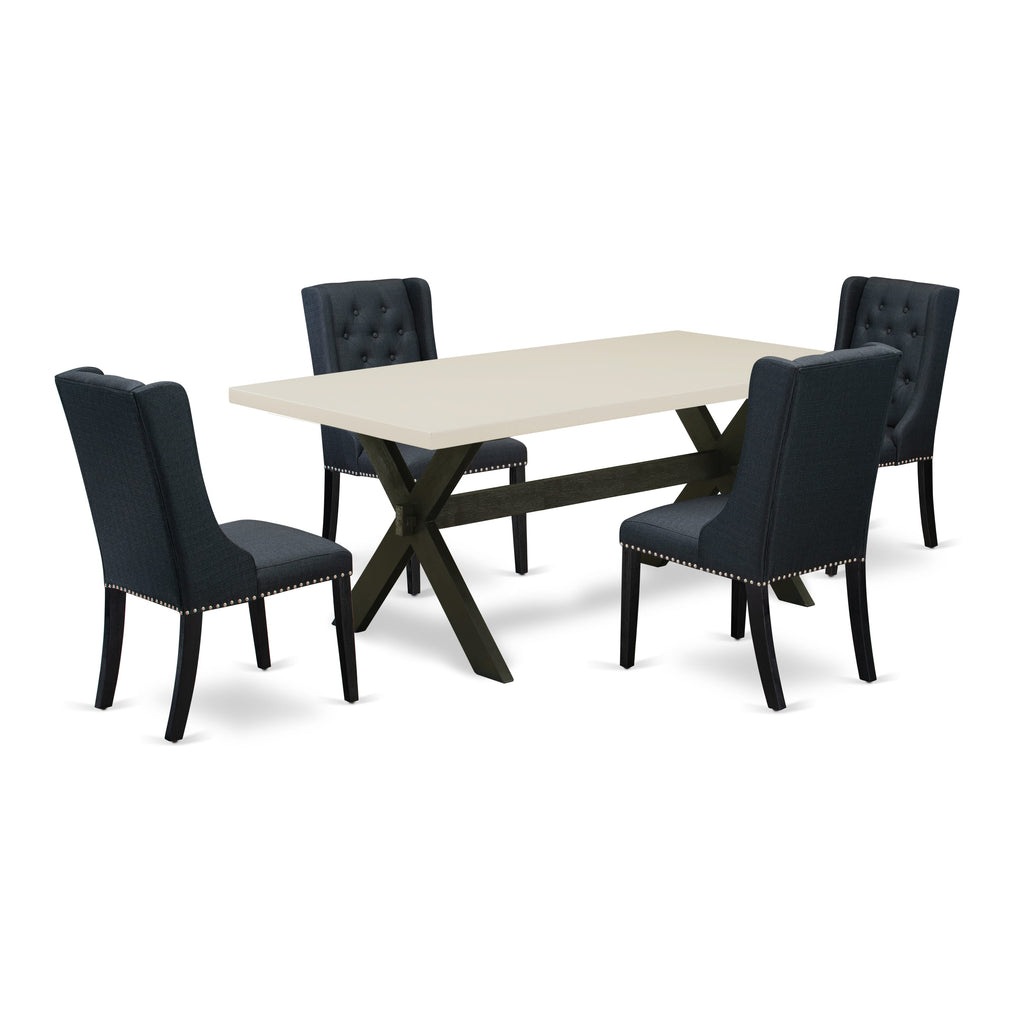 East West Furniture X627FO624-5 5 Piece Kitchen Table Set for 4 Includes a Rectangle Dining Room Table with X-Legs and 4 Black Linen Fabric Parson Dining Chairs, 40x72 Inch, Multi-Color