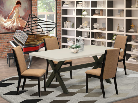 East West Furniture X627LA147-5 5 Piece Dining Set Includes a Rectangle Dining Room Table with X-Legs and 4 Light Sable Linen Fabric Upholstered Parson Chairs, 40x72 Inch, Multi-Color