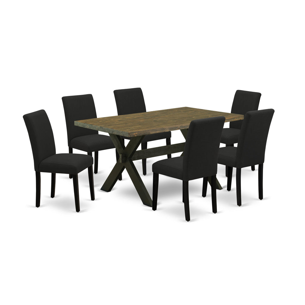 East West Furniture X676AB624-7 7 Piece Dining Table Set Consist of a Rectangle Dining Room Table with X-Legs and 6 Black Color Linen Fabric Upholstered Chairs, 36x60 Inch, Multi-Color