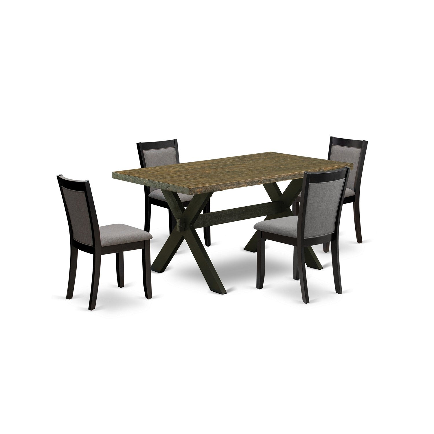 EAST WEST FURNITURE - X676MZ150-5 - 5-Pc Dining Room Table Set - 4 Dining Chairs and 1 Dining Room Table (Wire Brushed Black Finish)